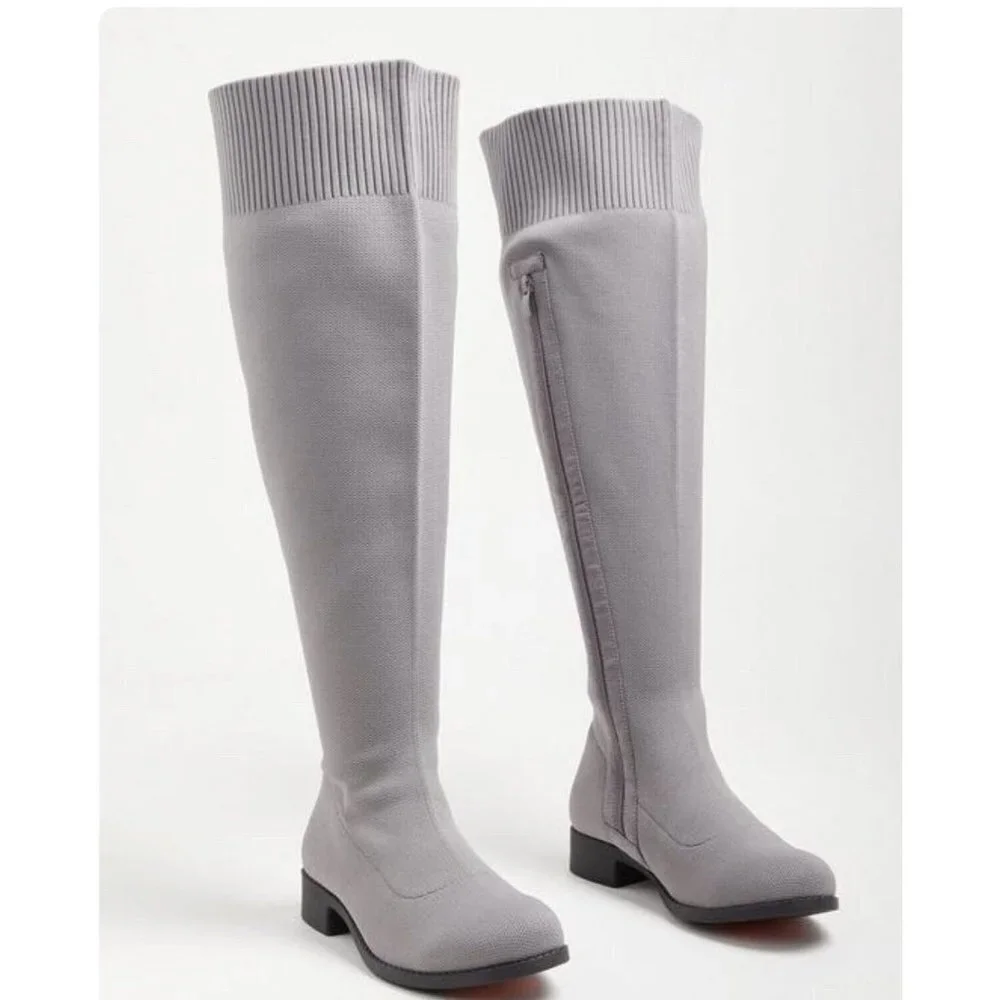 Torrid Stretch Knit Over The Knee Heel Boots Size 7 WW Wide Width Gray New
